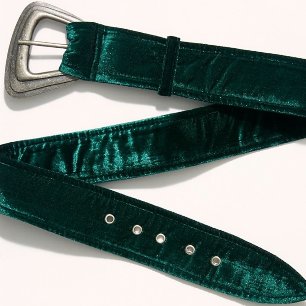 Free People Emerald Green Velvet Belt with Silver Buckle